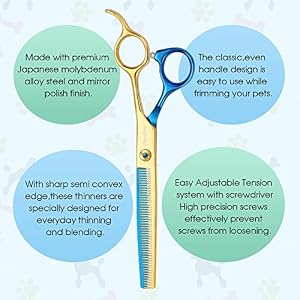 Dog Cat Scissors for Grooming, Pet Shears for Thick Coats and Matted Hair, Thinner Curved Straight Chunker Stainless Steel Shears Dog Cat Scissors for Grooming, Pet Shears for Thick Coats and Matted Hair, Thinner Curved Straight Chunker Stainless Steel Shears