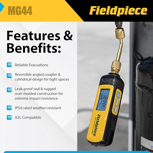 fieldpiece - hvacr wireless vacuum gauge - mg44 - quick accurate evacuations amp vacuum readings - job link compatible long range hvac tool