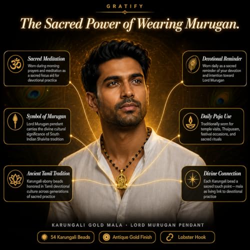 Image of Gratify Original Karungali Mala 54 Beads (7mm) for Men & Women | Authentic Black Ebony Wood Mala with Gold Plated Metal Caps | Spiritual Necklace for Meditation, Prayer, Energy Balance & Positive Vibes