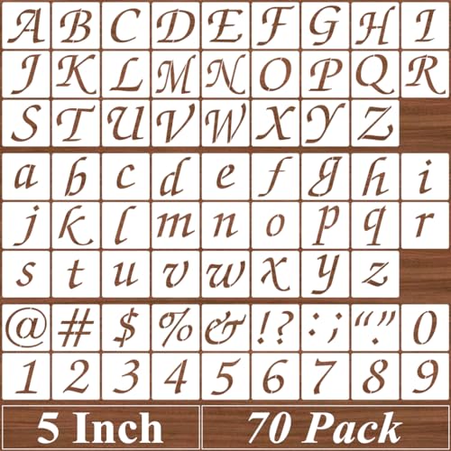 5 Inch Alphabet Letter Stencils - 70 Pack Letter Number Stencil Templates with Signs for Painting on Wood, Reusable Calligraphy Letters Stencils for Chalkboard Fabric Wood Signs