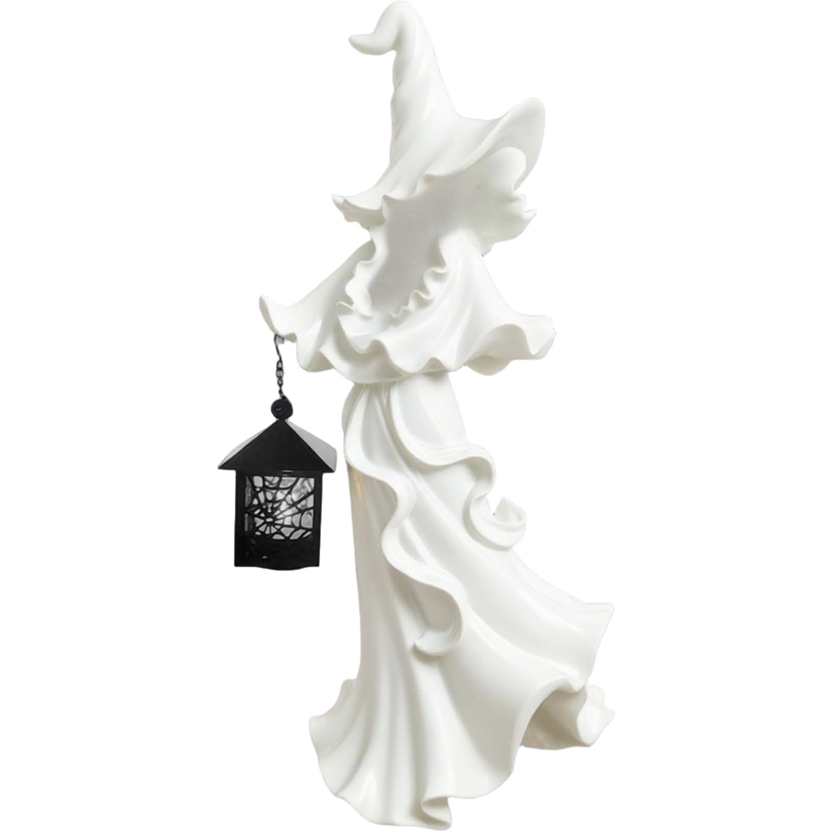 Wedhapy Witch Decor Witch Statue, Spooky Faceless Resin Figurine with Lantern, Halloween Decorations for Parties Weddings Thanksgiving Christmas Indoor Outdoor, White