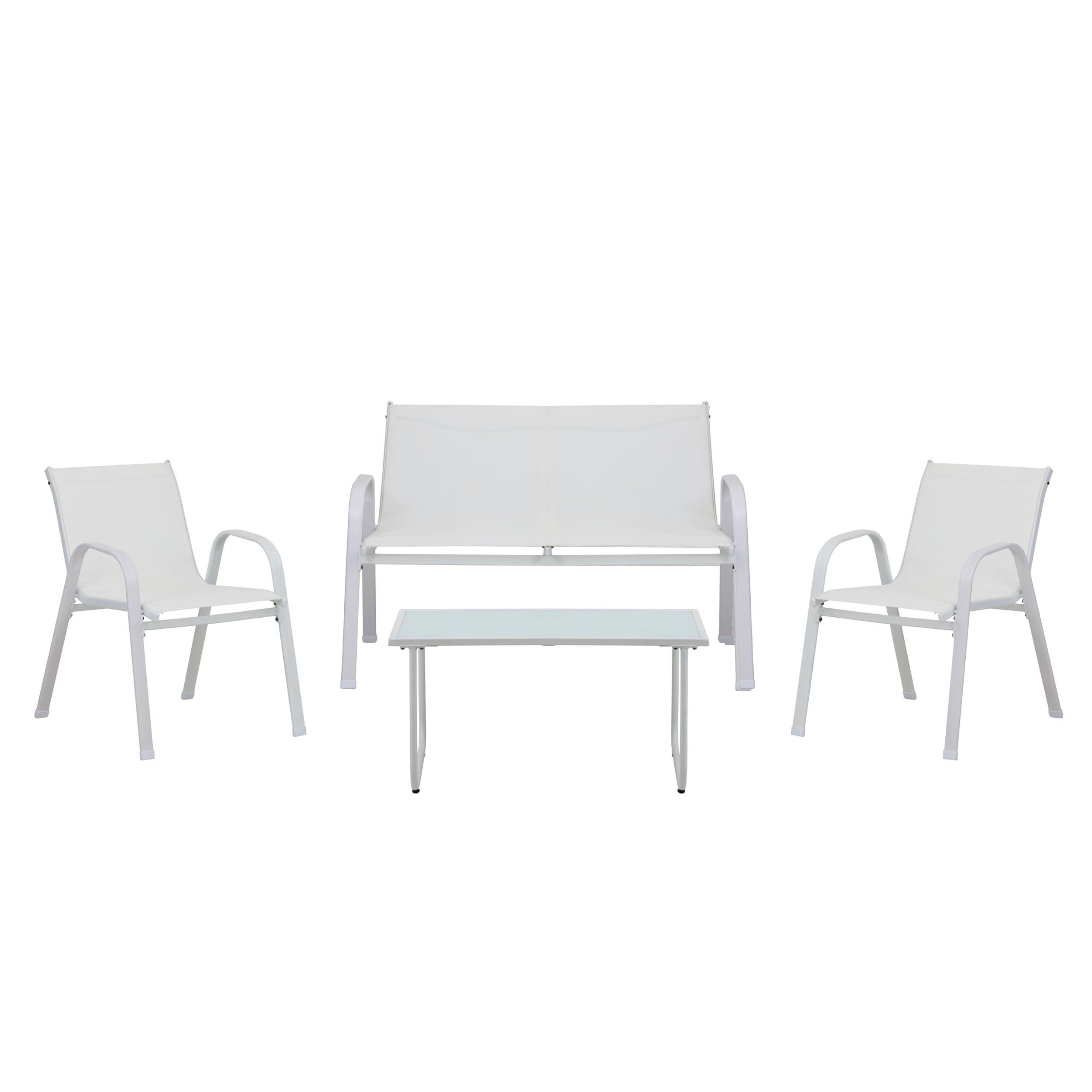 Totò Piccinni Set MARSIGLIA salottino completo di divano 2 poltrone e tavolino in metallo e textilene (Bianco)