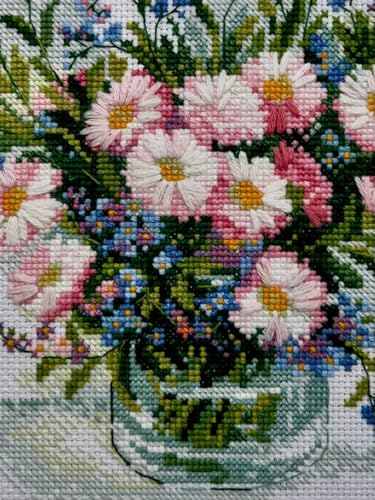 Riolis Kreuzstich Stickpackung Zarte Gänseblümchen, Zählmuster, 30x21cm