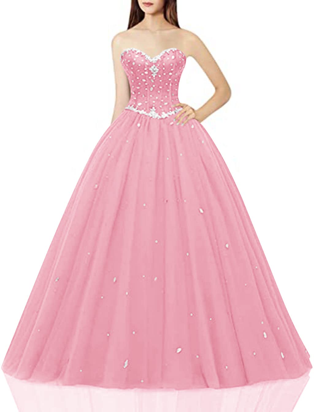 Likedpage Women's Sweetheart Ball Gown Tulle Quinceanera Dresses Prom Dress