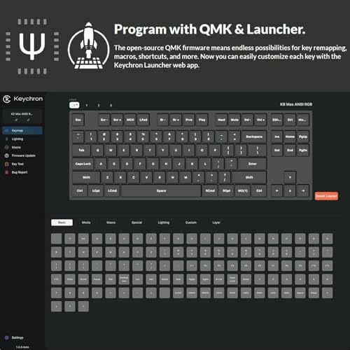 Image of Keychron K8 Max QMK Wireless Custom Mechanical Keyboard, RGB TKL 80% Layout Bluetooth 5.1 /2.4G /USB-C Programmable, Super Banana Switch NKRO Gaming Keyboard for Mac /Windows /Gamers