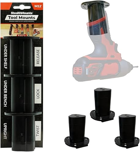 StealthMounts Portaherramientas compatible con Milwaukee M12 (paquete de 3) - Soportes de herramientas de bloqueo negro | Fabricado en el Reino Unido