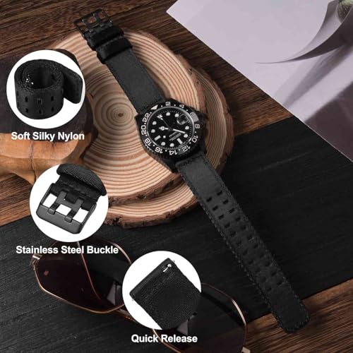 Image of WOCCI Double Holes Nylon Watch Bands, Silky Nylon Straps, Quick Release, Compatible Watch Lug Width 18mm 20mm 22mm