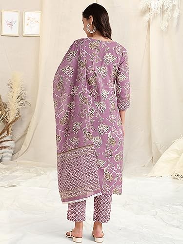 Image of MIRCHI FASHION Pure Cotton Women Straight Print & Thread Embroidery Kurti Set with Dupatta & Pant