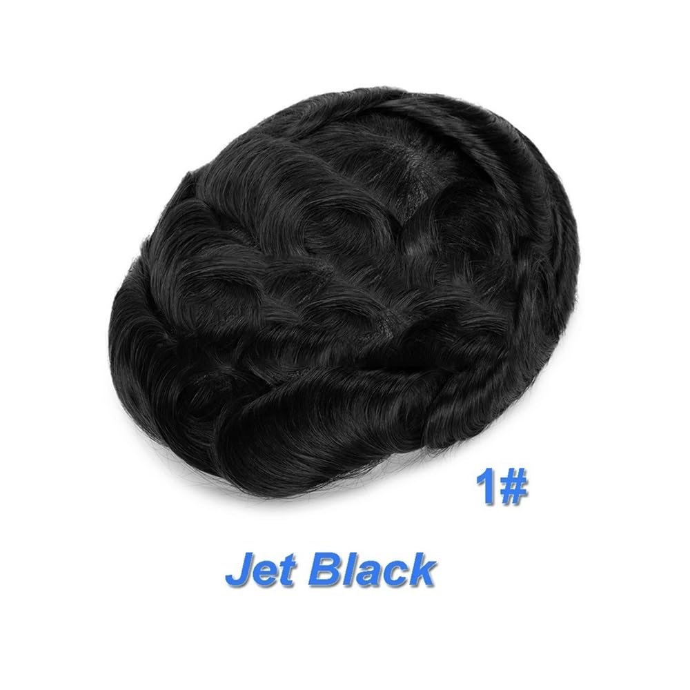 Parrucca Calva Toupee Uomo Capelli Umani Posticci V Loop Anteriore Naturale 0,06 mm Sistema di Sostituzione Sottile Capelli Umani Uomo Toupet Cappucci per Parrucche(Jet Black,8x10)