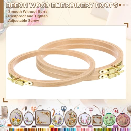 Image of PATIKIL 11 Inch Beech Wood Embroidery Hoops, Circle Cross Stitch Hoop Frames Embroidery Hoop Ring with Adjustment Brass Screw for Sewing, Needlework, DIY Craft Decoration