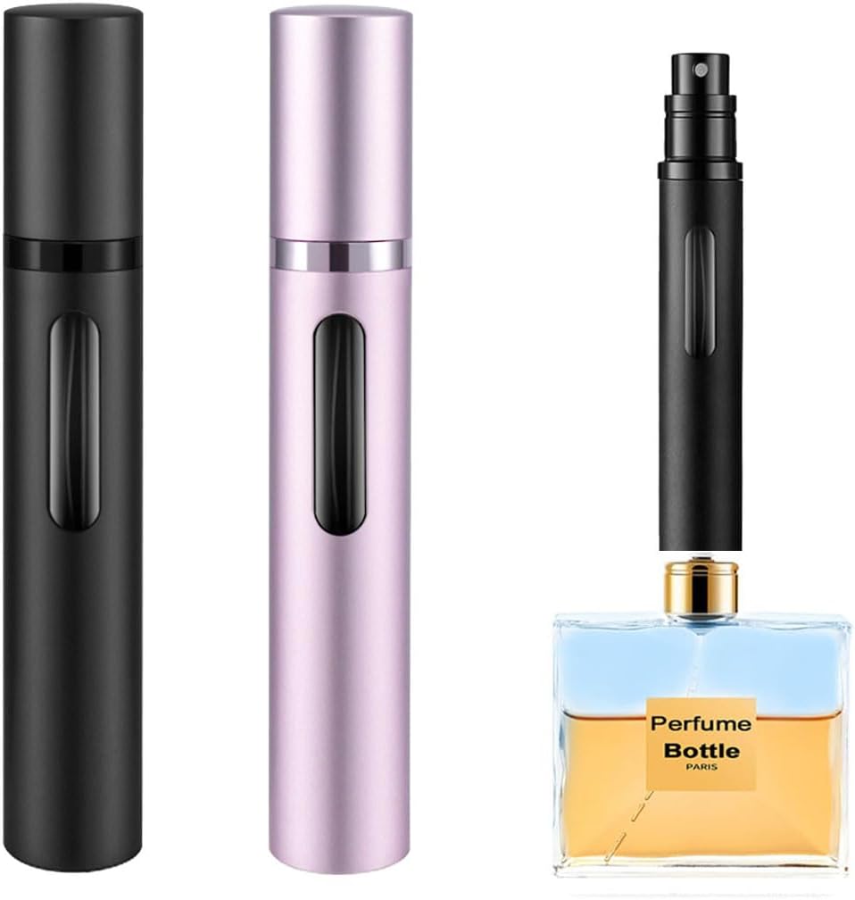 2PCS 10ml Perfume Atomizer Travel Refillable, Bottom-Filling Fragrances Perfumes Bottle, Pocket Atomiser for On the Go (Black)
