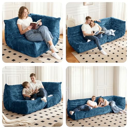 Image of Bean Bag Chair, Memory Foam Bean Bag Chairs for Adults, Fireside Corner Chair Lazy Floor Corner Sofa for Living Room, Bedroom, Dorm, Office(Navy Blue)