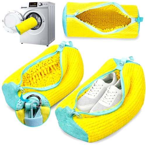 Shoe Washing Machine Bag 2 Pack, 360°Deep Clean Durable Shoes Laundry Bag for Washer and Dryer, Reusable Shoe Cleaner Bags, Sneaker Washing Machine Bag, Yellow