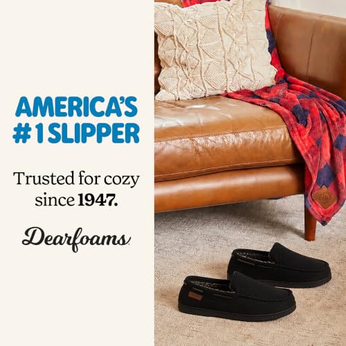 Image of Dearfoams Men's Keaton Moccasin House Shoes With Memory Foam, Indoor Slippers With Wide Widths