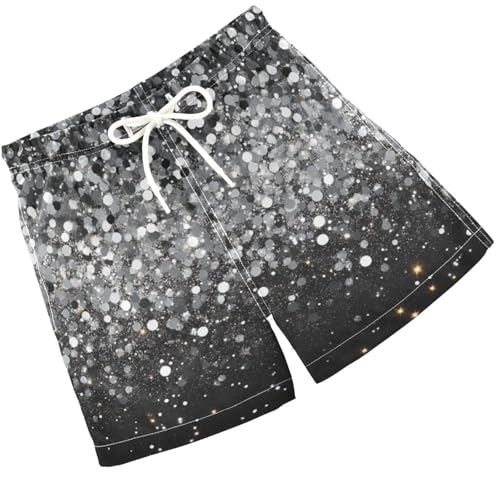 Pigsaly Boys Swim Trunks Graphite Ash Gray Gradient Flashing Glitter Boys Board Shorts Swimsuit Swimwear Bathing Suit XS