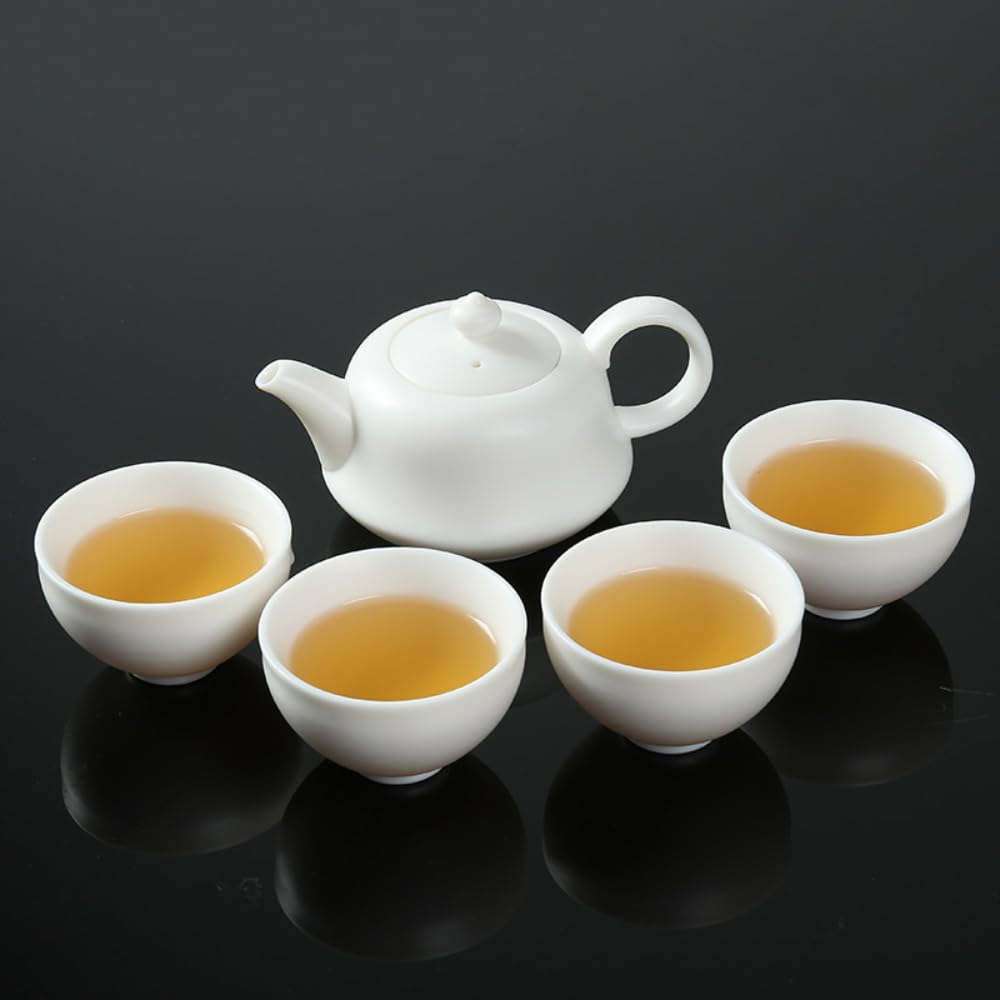 Service à thé en Porcelaine Blanche 5 pièces, Ensemble théière et Tasse à thé, Ensemble Complet Kung Fu, Porcelaine de Jade Faite à la Main