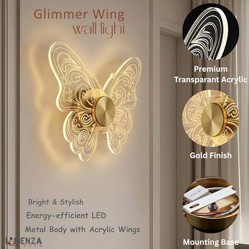 Image of Luxury Butterfly 3-in-1 LED Wall Light for Home Decoration | Lamp for Living Room & Bedroom | Fancy Decorative Shadow Wall Lamp for Indoor Ambient Lighting Pack of 2