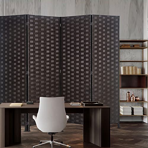 Rhf 6 Ft.tall 16" Wide Room Dividers,Double Side Woven Fiber Divider,Better Privacy Screen,Folding Partition & Wall Divider,Space Seperate Indoor 4 Panel Screen,Freestanding- Dark Mocha, 4 Panels #TOP6