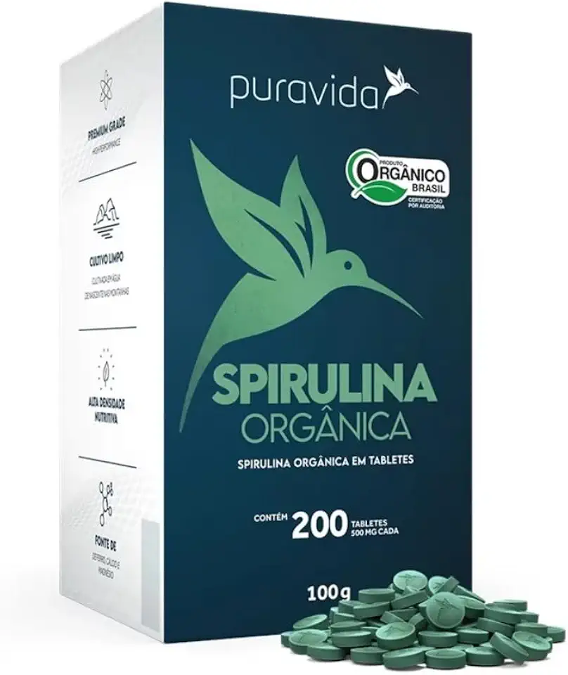 Puravida Spirulina Orgânica 200 tabletes