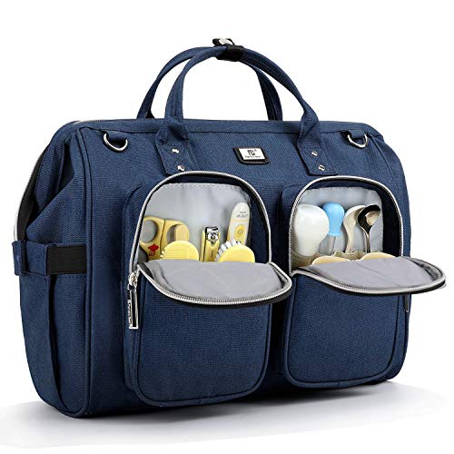 Image of Diaper Bag Totes with Changing Pad & Stroller Straps, Large Portable Newborn Baby Bags, Unisex and Stylish Travel Diaper Backpacks for Mom and Dad (Blue)