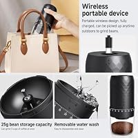 Kaffeemühle Elektrisch, tragbar mit Kegelmahlwerk und 5 einstellbaren Mahlgraden, USB Schnellladung und Ein-Knopf-Bedienung, inklusive Reinigungsbürste für Reise, Camping und mobilen Kaffeegenuss (B) – Ansicht 6