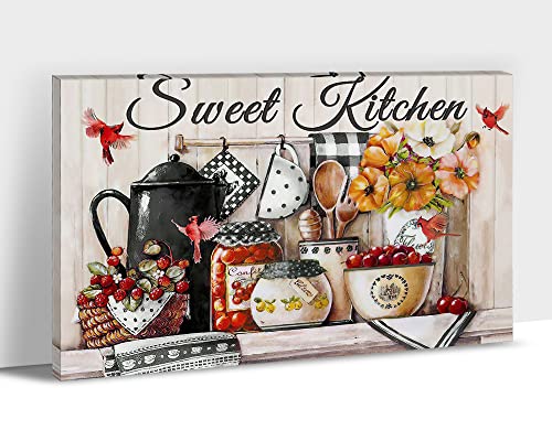 Farmhouse Kitchen Canvas Wall Art, Farmhouse Dishes Kettle Kitchen Pictures Prints Wall Decor, Rustic Kitchen Canvas for Country Room Wall Art, Kitchen Prints Framed Artwork for Restaurant 18