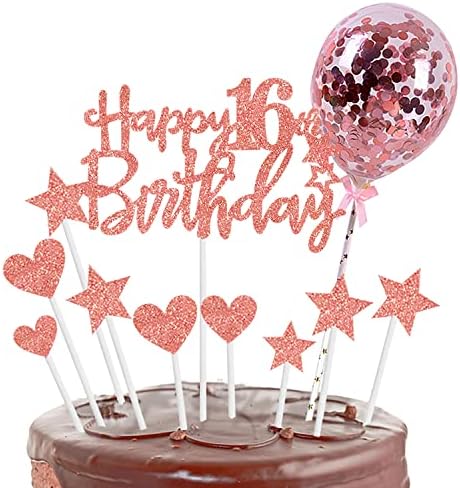 Zayin Personalised Happy 8th Birthday Cake Topper Set,Happy Birthday Sign for Cake,11p Glitter Balloon Stars Heart Cupcake Topper 8th Birthday Cake Party Decoration(8 year old, Pink)
