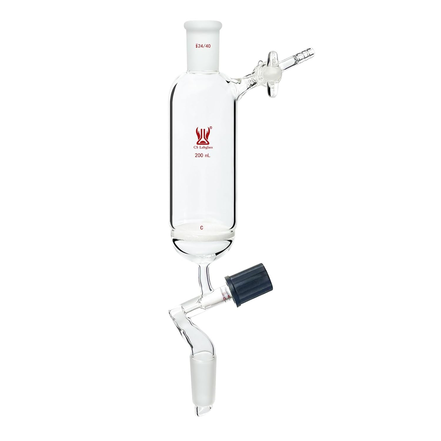 200ml Glass Filter Funnel with 24/40 Joints, O.D. 30mm Fritted Disc(G2), 0-4mm High Vacuum Valve & Glass Stopcocks, Borosilicate Glass Airfree Filter Funnel, Lab Glassware