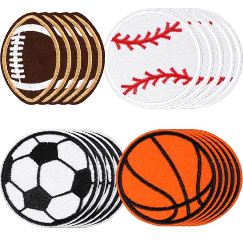 20Pcs Ball Iron On Patches Football Basketball Baseball Rugby Ball Embroidered Patches Sew On/Iron On Sports Patch for Clothing Bags Hat Decoration DIY Craft