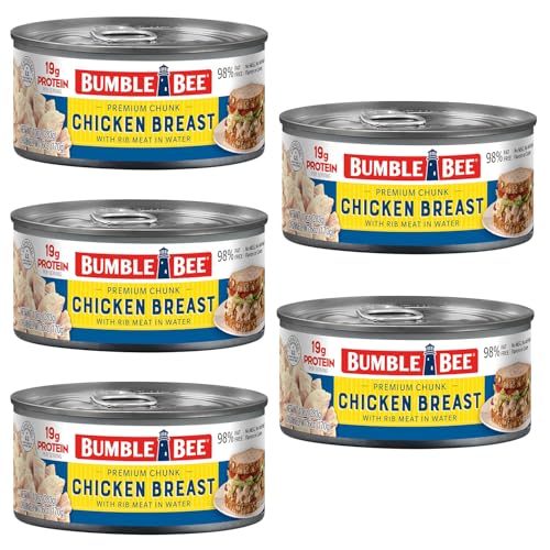 Image of Bumble Bee Premium Chicken Breast with Rib Meat, Chunk in Water, 10 oz Can - 19g Protein per Serving - Gluten Free, Keto Friendly - Great for Snack, Lunch or Dinner Recipes (Pack of 5)