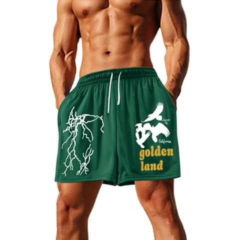 BINTEHGS Casual Beach Shorts for Men Baggy Mesh Graphic Basketball Shorts Gym Workout Quick Dry Athletic Polyester Shorts(Green,M) Cover
