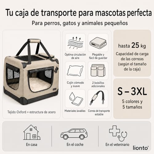 Miniatura 7 de Lionto Transportín Para Perros Bolsa Transportín Para Perros Transportín Plegable Autobox Bolsa Para Animales Pequeños, M 60x42x44 Cm Negro