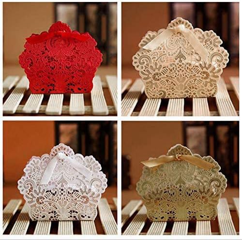 ponatia 50 PCS Laser Cut With Ribbon Wedding Party Favor Box, Wedding Gift Box, Chocolate Candy and Gift Boxes Paper bags for packaging(Gold) - Image 5