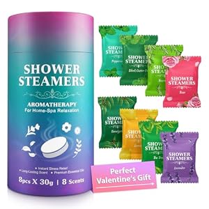Shower Steamers Aromatherapy 8 Pack, Valentines Gifts for Her Him, 8 Scents Shower Bombs with Natural Essential Oils for Spa Self Care, Colourful Design, Stress Relief and Relaxation, Nasal Relief