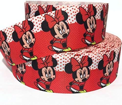 Grosgrain Ribbon 7/8 Wide Mouse Dots Cartoon M1D Birthday Gift Printed White Black Red Minnie Per Yard