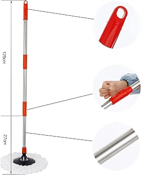 Spin Mop Pole Handle Replacement, Home Floor 360 Degrees Rotating Telescopic Replacement Handle Cleaning Tool Accessories Enhanced Thickened Version for Cleaning Home Office (Black)
