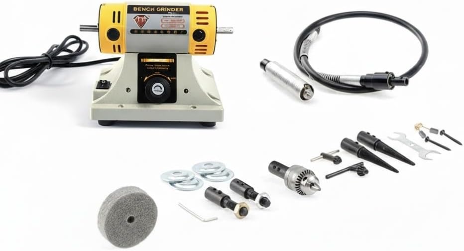 Jewelry Rock Polishing Buffer Machine Bench Lathe Polisher Tool Kits 110V 350W Electric Jewelry Rock Grinder Milling Grinding Machine Set