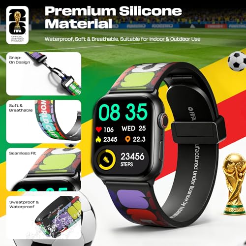 FIFA World Cup Magnetic 2026 Silicone Band Compatible witch Apple Watch Bands 38mm 40mm 41mm 42mm 44mm 45mm 46mm 49mm Women Men, Soft Black Sport Replacement Strap for iWatch Series — view 6