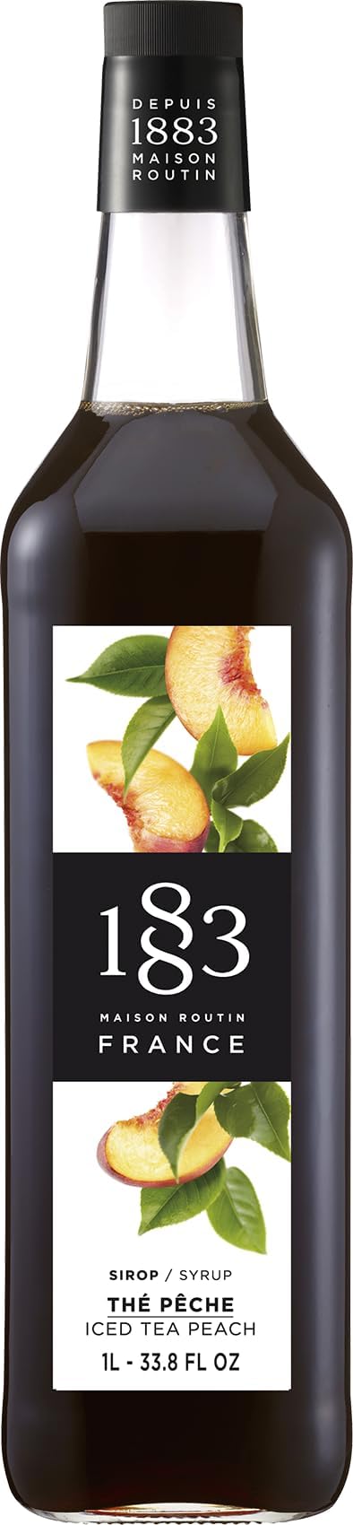 1883 Iced Tea Peach Syrup - Flavored Syrup for Coffee, Cocktails, and Iced Beverages - Made in France | Premium Glass Bottle 1 Liter