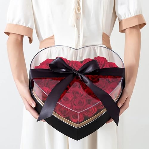 Miniatura 2 de jojofuny Caja de almacenamiento de acrílico en forma de corazón con tapa transparente y cinta de acrílico para arreglos de ramo de embalaje de San