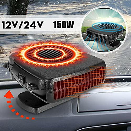 12V 200W Voiture Portable Radiateur Ventilateur, Baceyong 2-en-1 Céramique Auto Chauffage Refroidissement Dégivrage Antibuée pour Voiture Camion Noir Cover