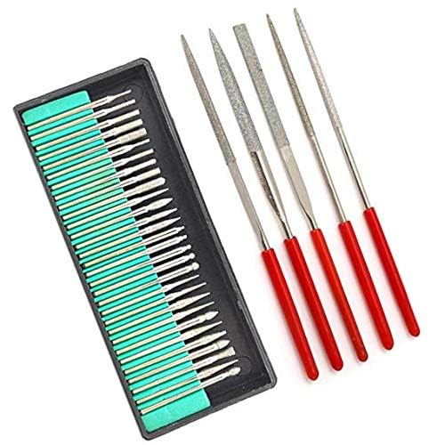 nitya 3.0mm Shank Diamond Burs Set with Box Electric Grinder Power Tool Accessories Abrasive Tools with 5pcs 3x140mm Diamond Needle File Set Handy for Ceramic Gem Stone Hobbies Crafts