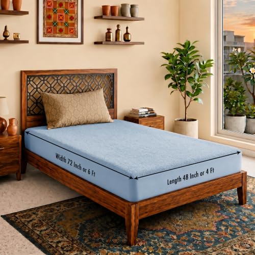 Image of Lithara Terry Cotton Fitted Mattress Protector for Single Bed | Waterproof & Elastic Band | Ultra Soft & Hypoallergenic Mattress Cover | Size : 48 x 72 Inches (4 x 6 Feet) | (Sky Blue)