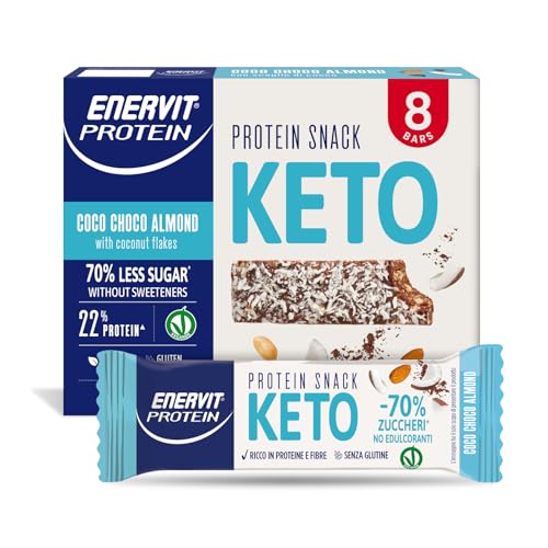 Enervit Protein Snack Keto Coco Choco Almond, Barrita Proteica, 8 x 35 g