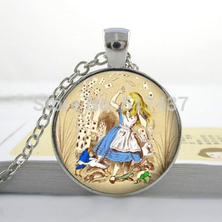 VintaStore Alice In Wonderland Necklace Vintage Antique Picture Pendant Jewellery Glass Gem Cabochon Photo Pendant Necklace