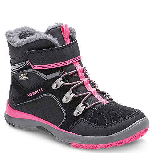 Merrell Kids' Unisex M-Moab Fst Polar Mid A/C Wtrpf Snow Boot, Black/Pink, 3.5 Medium US Toddler