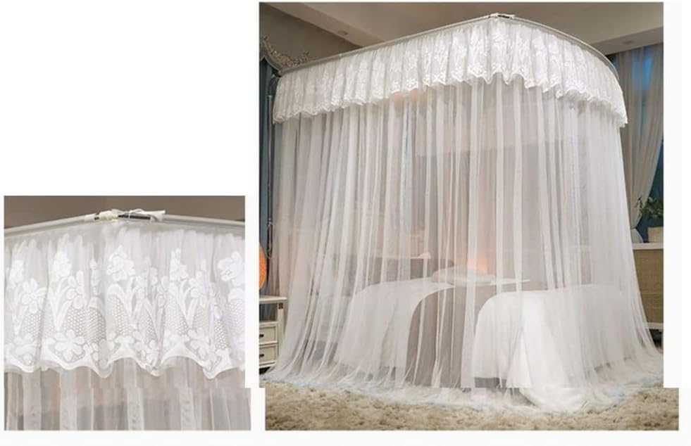 Moustiquaire à baldaquin blanc 200x220 cm avec support en U pour lit double