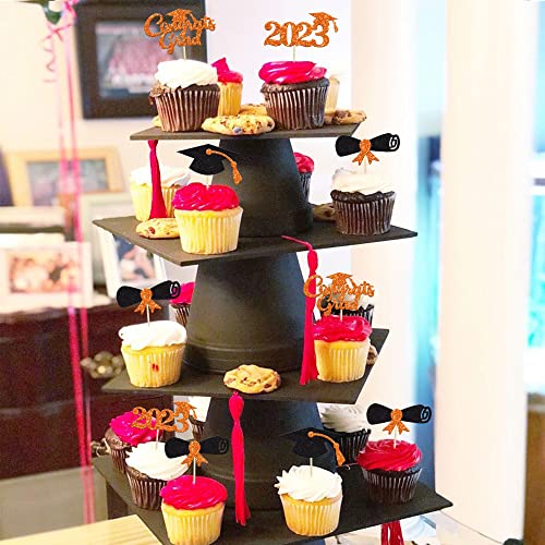 Gyufise 24Pcs Orange Glitter Congrats Grad 2023 Graduation Cupcake Toppers 2023 Diploma Cap Cupcake Picks Class Of 2023 Cake Decorations For 2023 Graduation Theme Party Cake Supplies #TOP4