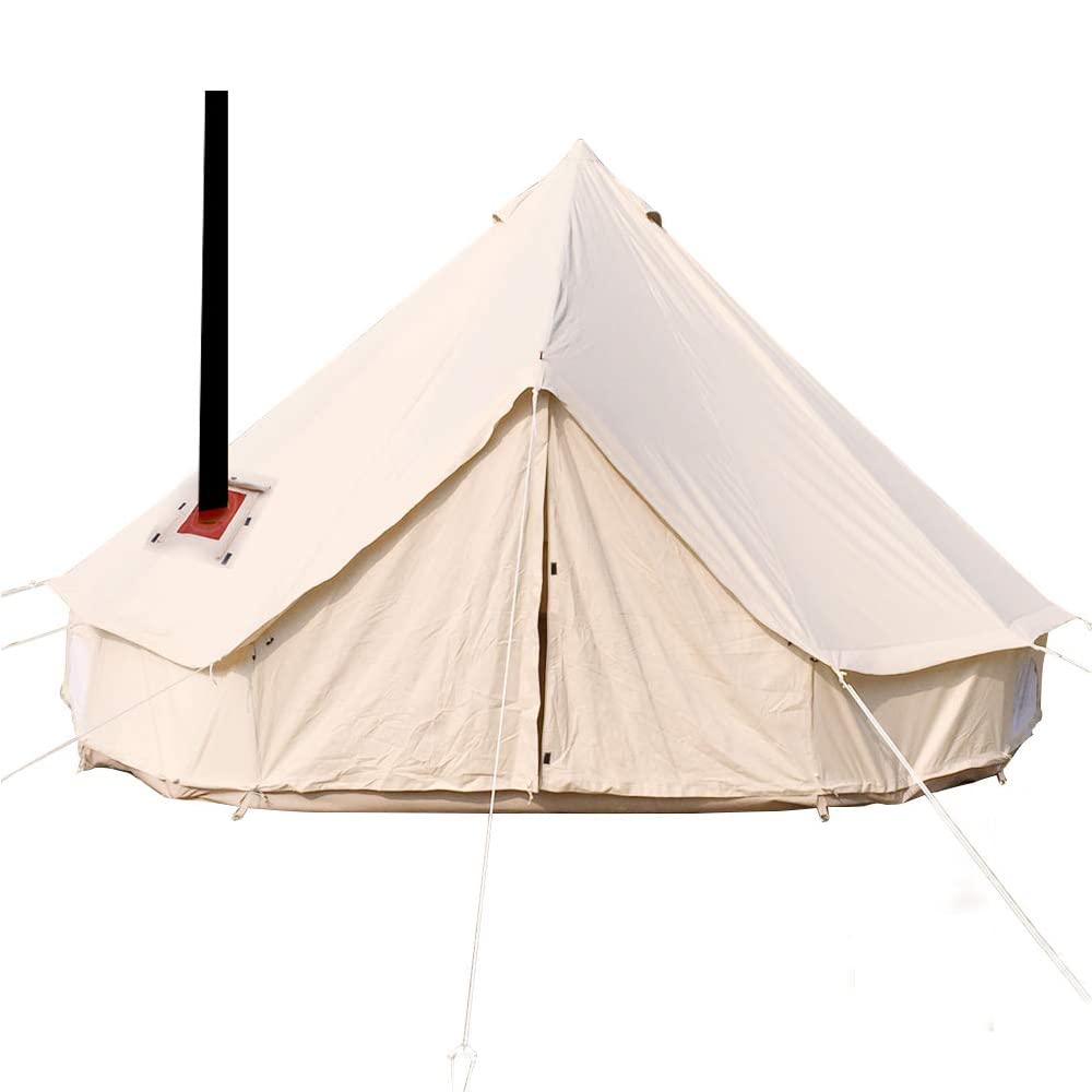 BOOMLATU 4 Season Waterproof Large Family Camping Cotton Canvas Bell Tent Beige Glamping Tent with Roof Stove Jack Hole and Electric Cable Hole (Diameter: 7M-22.97ft)