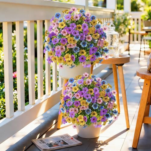 Alupssuc 2Pcs 20" Artificial Topiary Ball Flowers for Outdoors, Spring Decoration with Spike, UV Resistant Faux Summer Plants, Fake Bushes Indoor Decor, Mix 4 Colors for Garden, Porch, Home & Patio — view 4